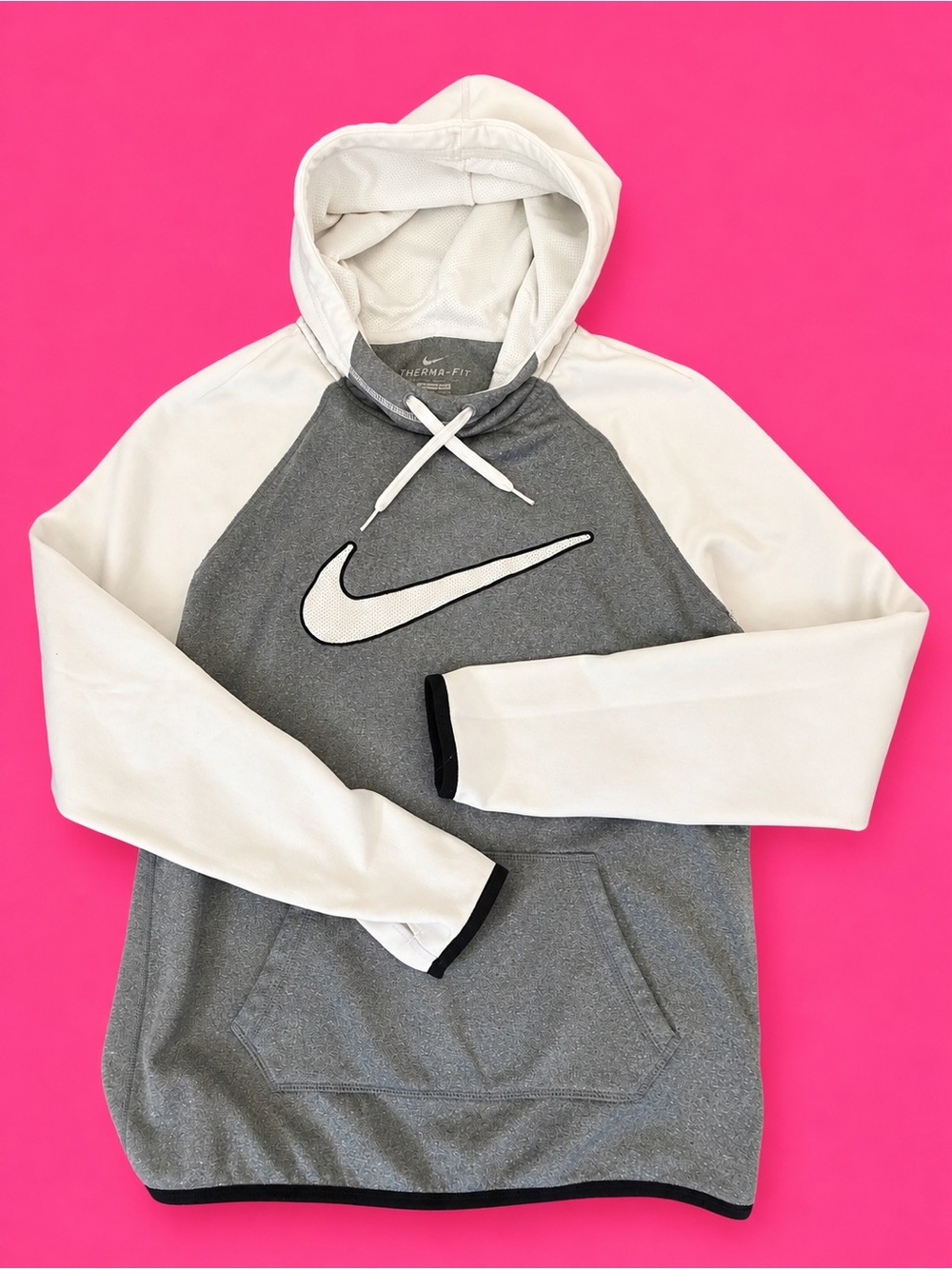 Nike Grey and White Raglan Therma-Fit Hoodie